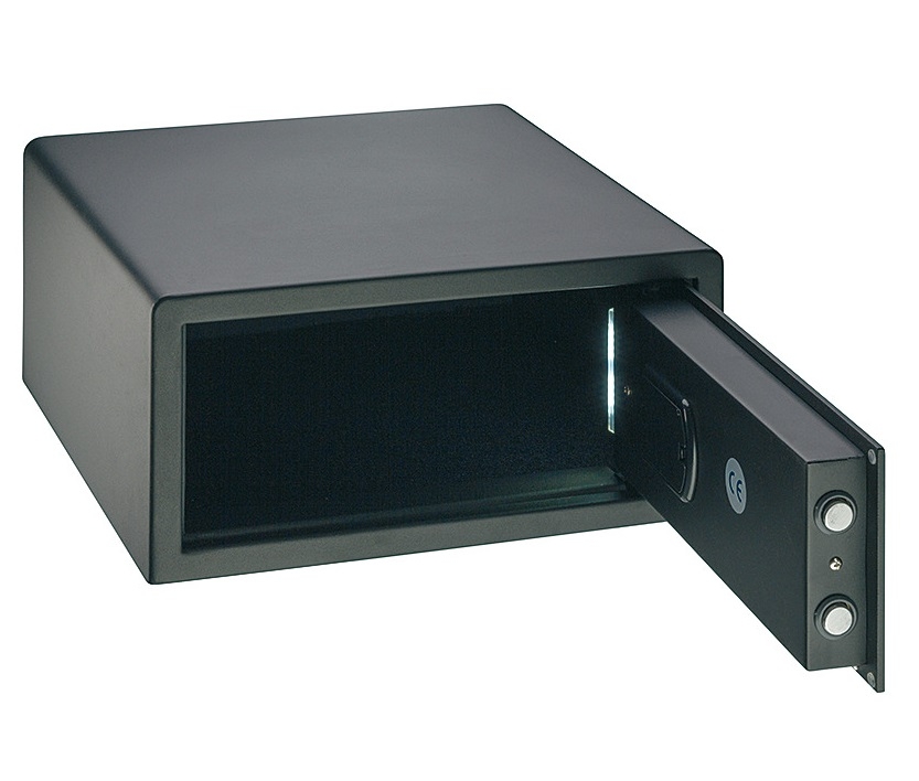 Häfele Mini caja fuerte con cerradura de combinación caja fuerte de hotel  negra apertura hacia arriba