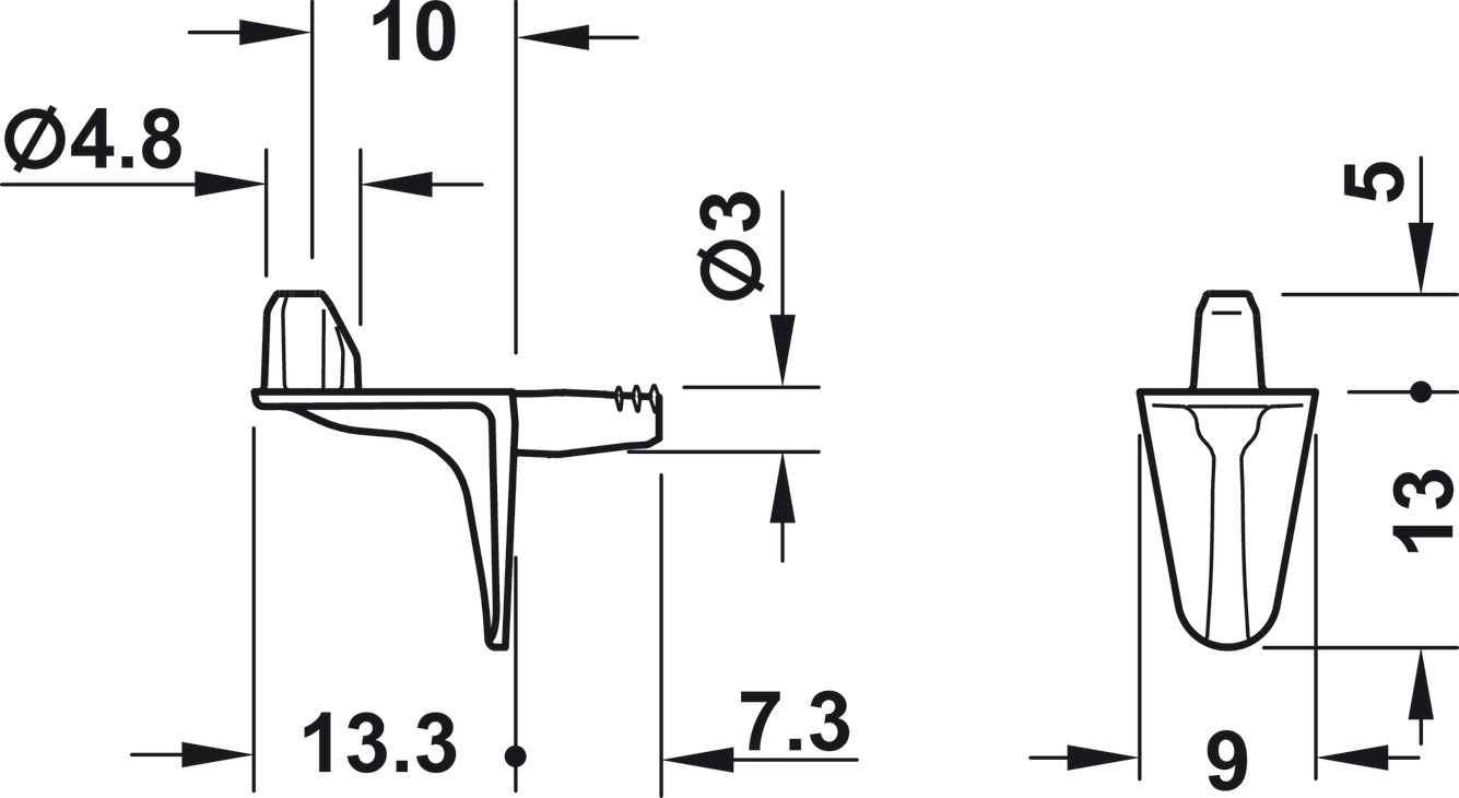 Soporte de estantería Häfele JIMMY de metal para estanterías de madera, Ø  de perforación 4 mm